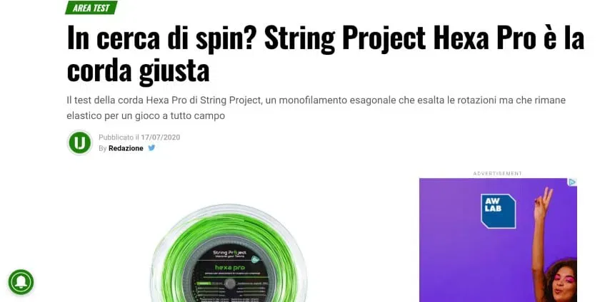 Recensione String Project Hexa Pro su ubitennis.com